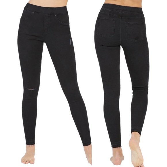 Spanx High Rise Distressed Ankle Skinny Jeans in Vintage Black Denim Size M - Picture 2 of 16